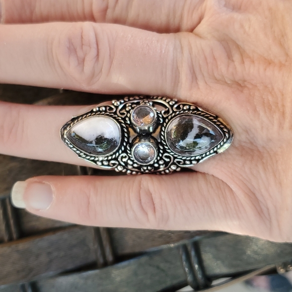 New Amazing Zebra Jasper and White Topaz 925 Silver Statement Ring. - Picture 5 of 16
